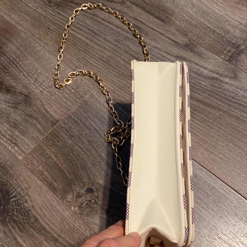 Cream and Purple Crossbody Bag with Luxurious Accents - Picture 5 of 5